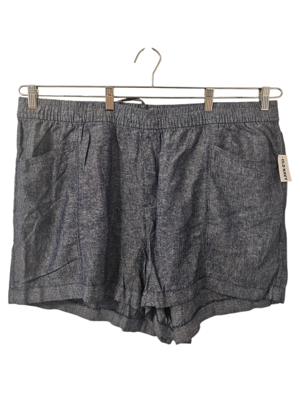 Blue and White Old Navy Women's High-Waisted Linen-Blend Shorts